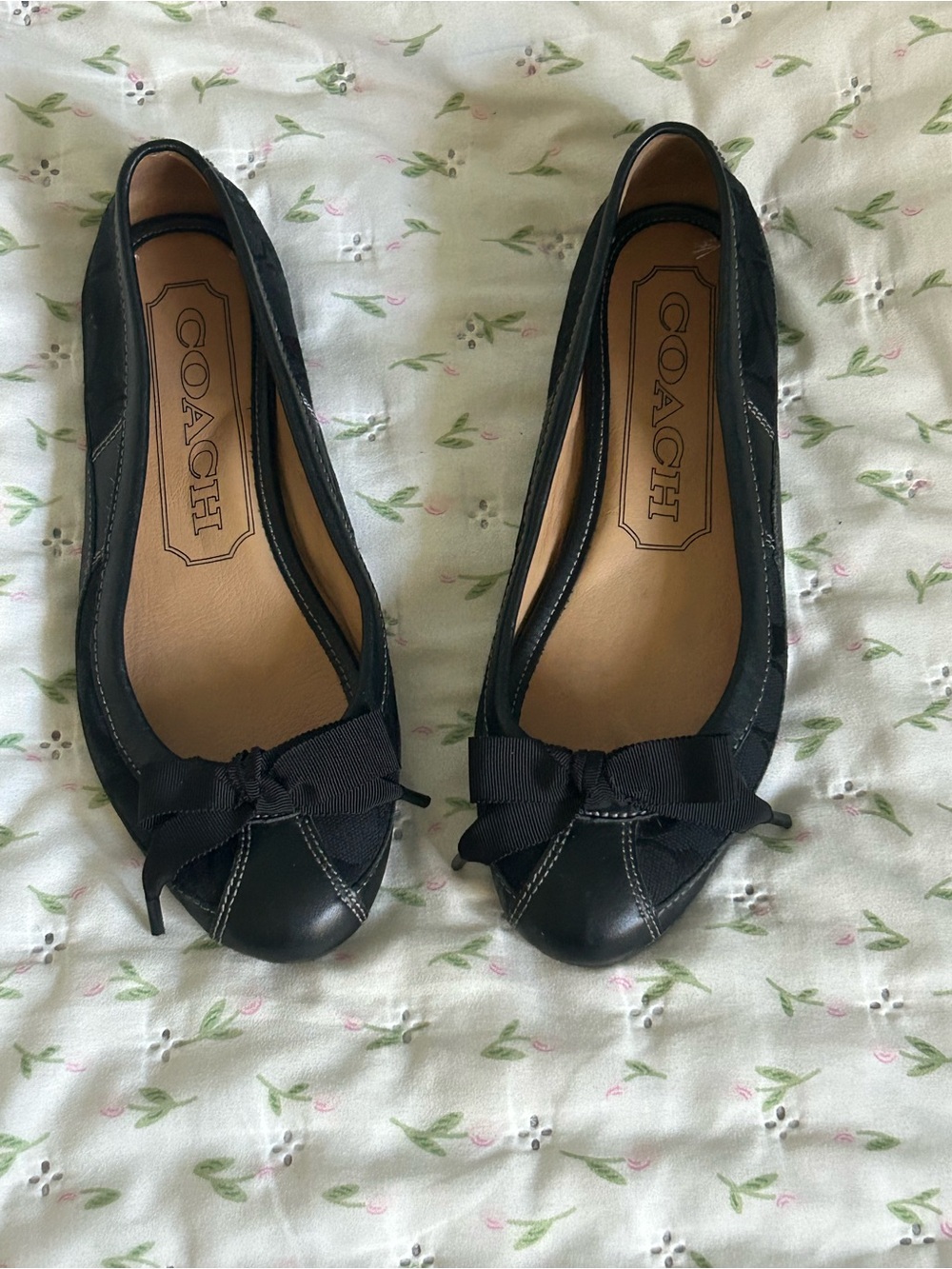 Coach Black Leather Bow Slip-On Ballet Flats